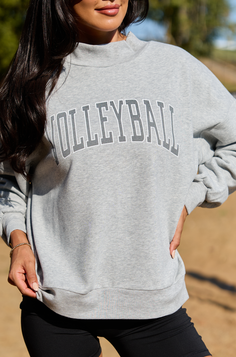 Varsity Volleyball Light Grey Mock Neck Oversized Graphic Sweatshirt
