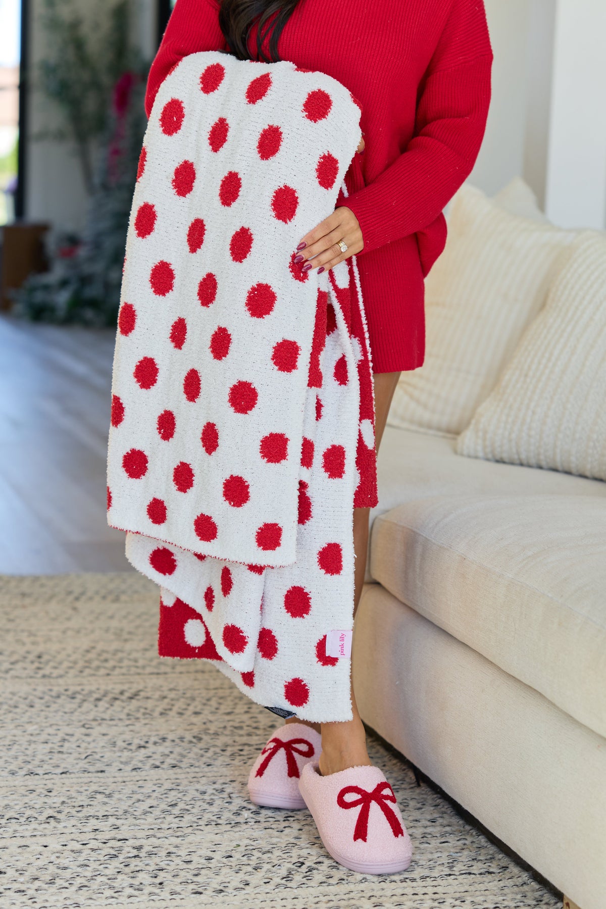 Make Me Believe Burgundy Polka Dot Blanket