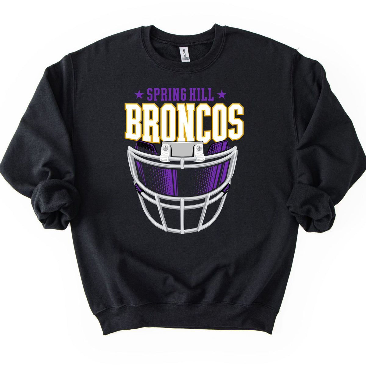 Spring Hill Broncos Helmet Crewneck Sweatshirt - Black