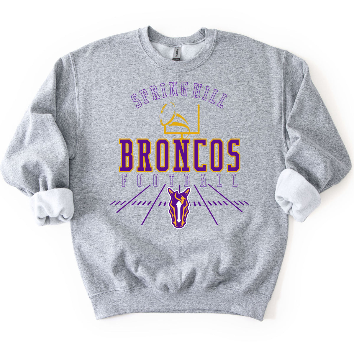 Spring Hill Broncos Football Crewneck Sweatshirt - Sport Gray