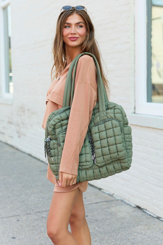 Haylie Olive Quilted Weekender Bag