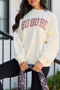 Ho Ho Ho Cheetah Pale Yellow Graphic Mock Neck Sweatshirt
