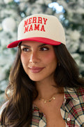Merry Mama Natural/Red Embroidered Trucker Hat