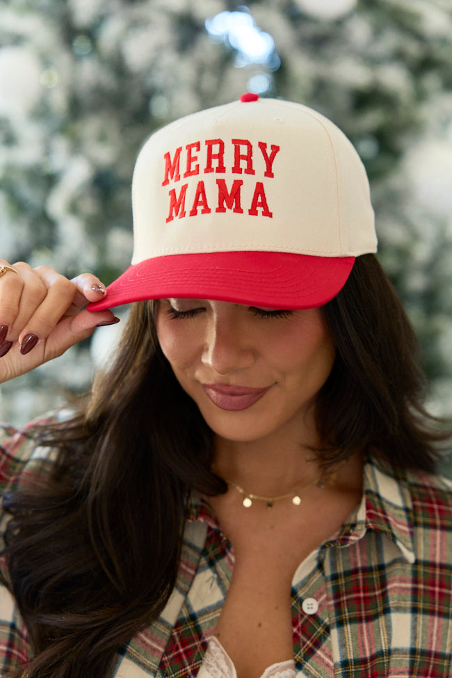 Merry Mama Natural/Red Embroidered Trucker Hat