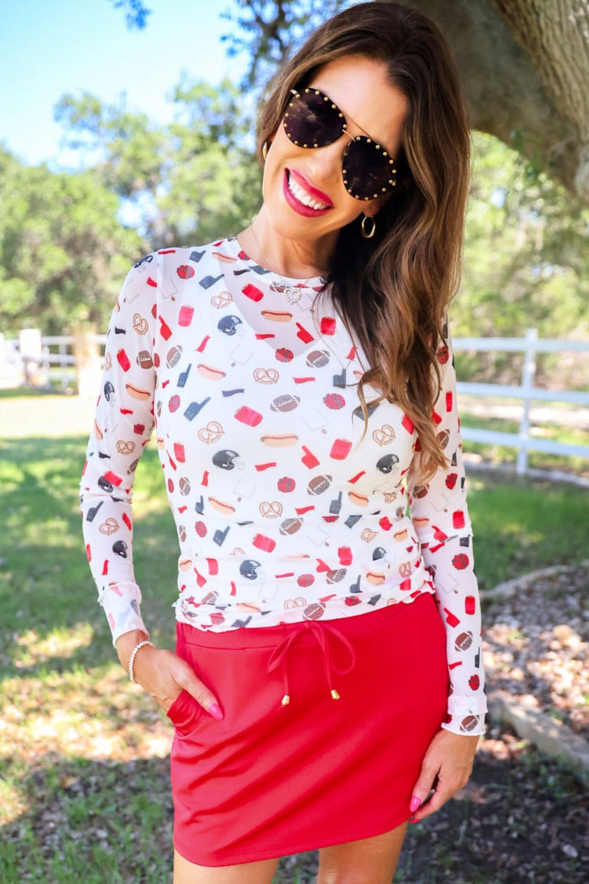 Alyssa Mesh Top- Red Tailgate